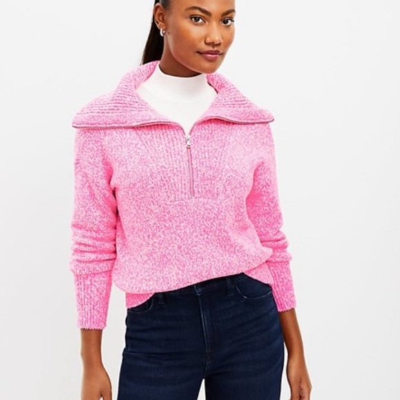 LOFT Half Zip 1/2 Zipper Pullover Sweater Pink Large - Picture 1 of 3